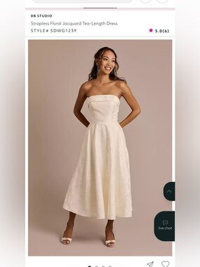 DB Studio Strapless Cream Floral Jacquard Tea-Length Dress